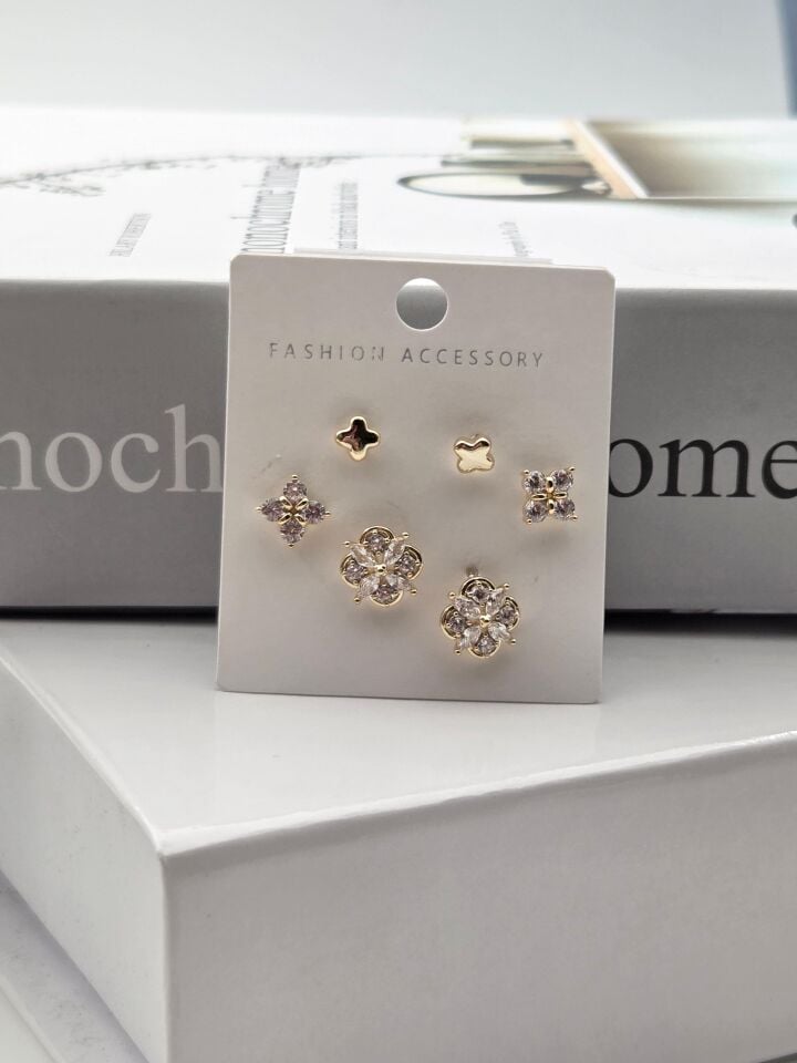 Zirkon Taşlı Gümüş İğne 6'lı Figür Küpe // ITHAL-3310