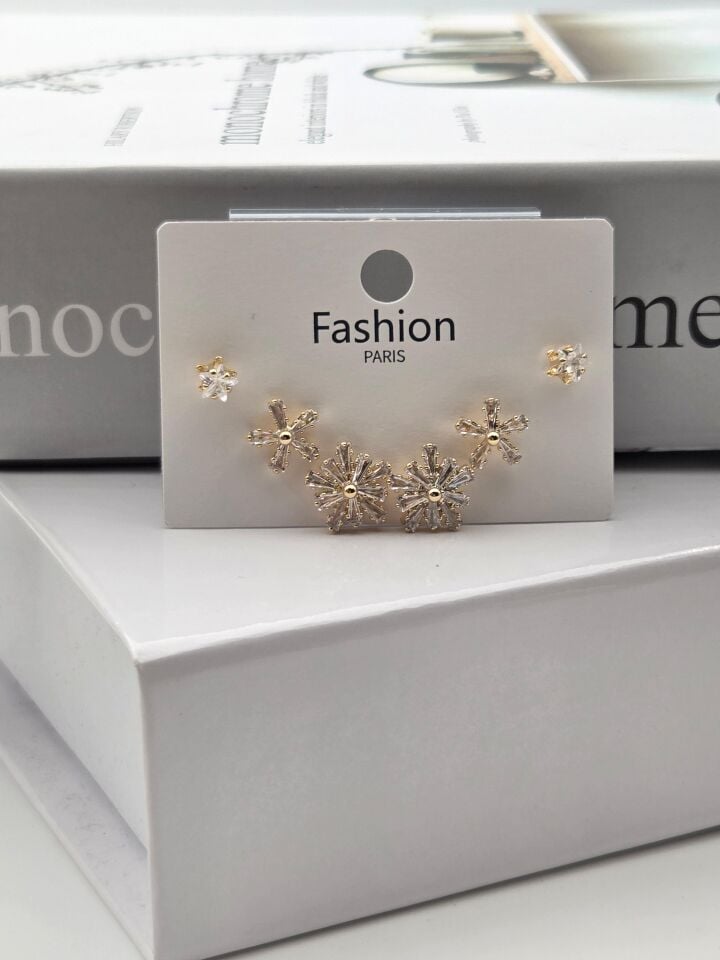 Zirkon Taşlı Gümüş İğne 6'lı Figür Küpe // ITHAL-3313