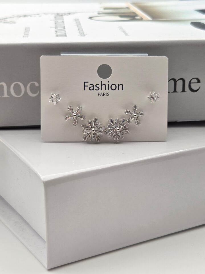 Zirkon Taşlı Gümüş İğne 6'lı Figür Küpe // ITHAL-3314