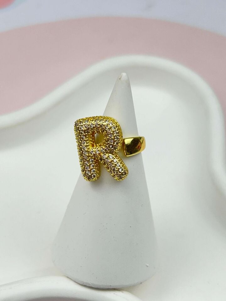 Çelik Taşlı Balon Harf Yüzük (Ayarlanabilir) // YÜZÜK-862