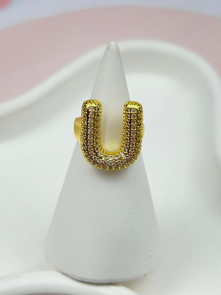 Çelik Taşlı Balon Harf Yüzük (Ayarlanabilir) // YÜZÜK-865