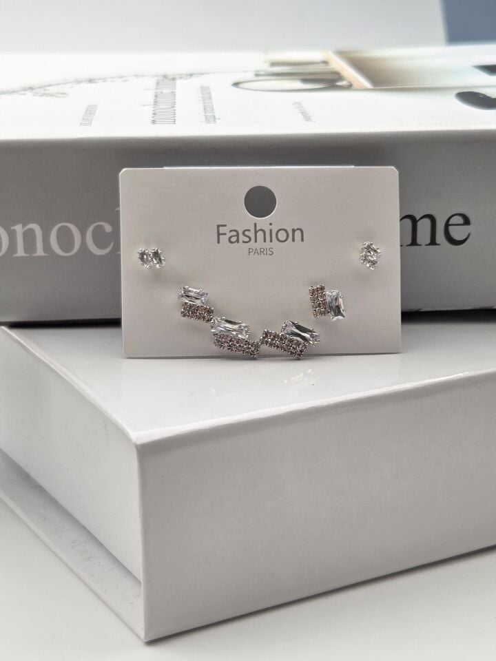 Zirkon Taşlı Gümüş İğne 6'lı Figür Küpe // ITHAL-3322