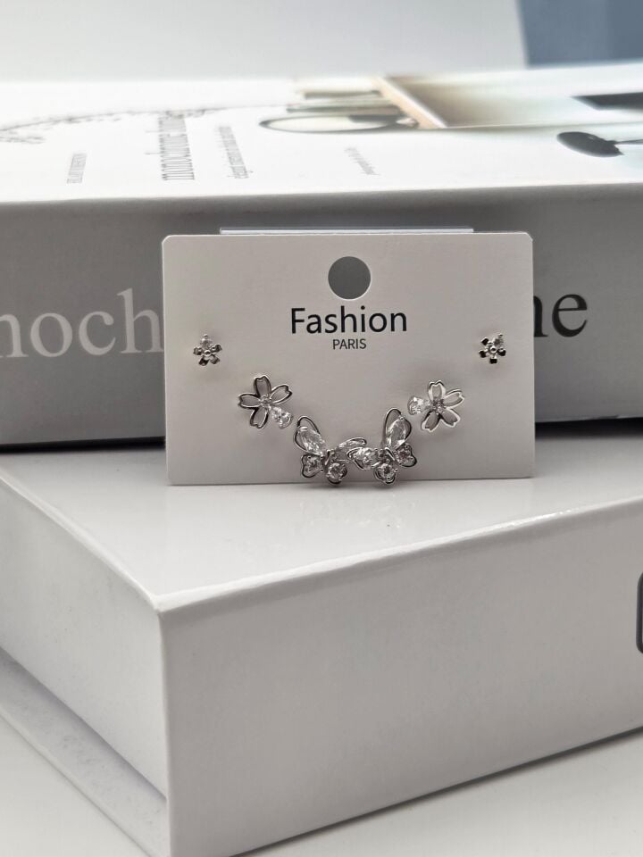 Zirkon Taşlı Gümüş İğne 6'lı Figür Küpe // ITHAL-3323