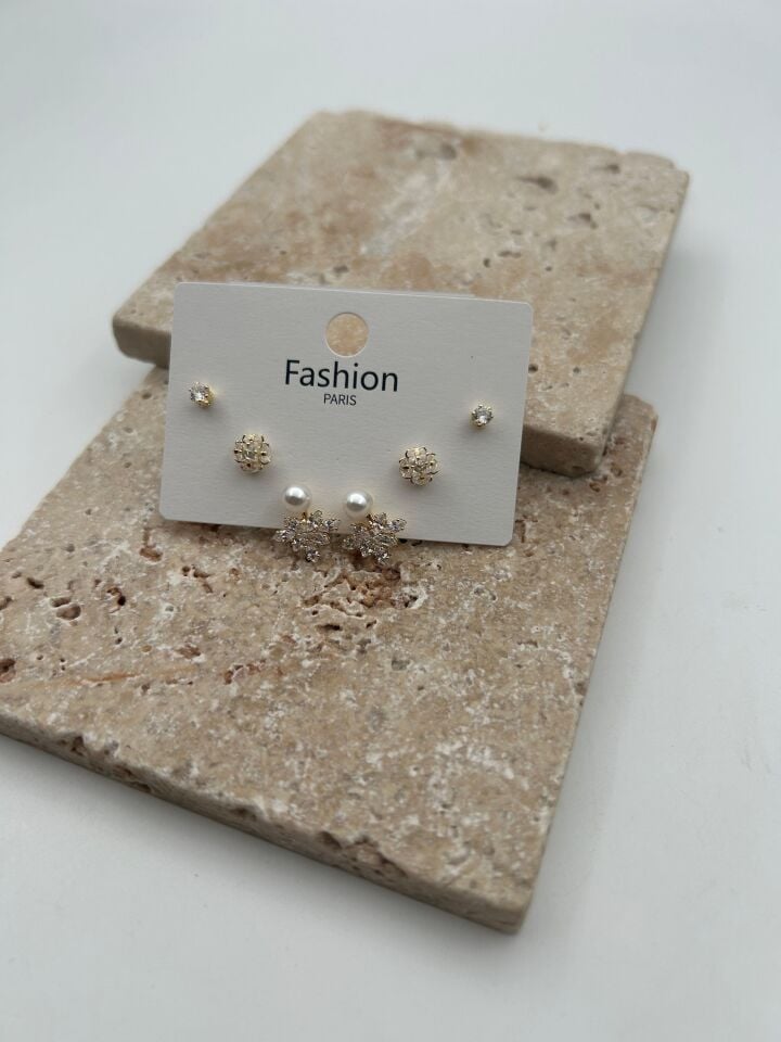 Zirkon Taşlı Gümüş İğne 6'lı Figür Küpe // ITHAL-3325