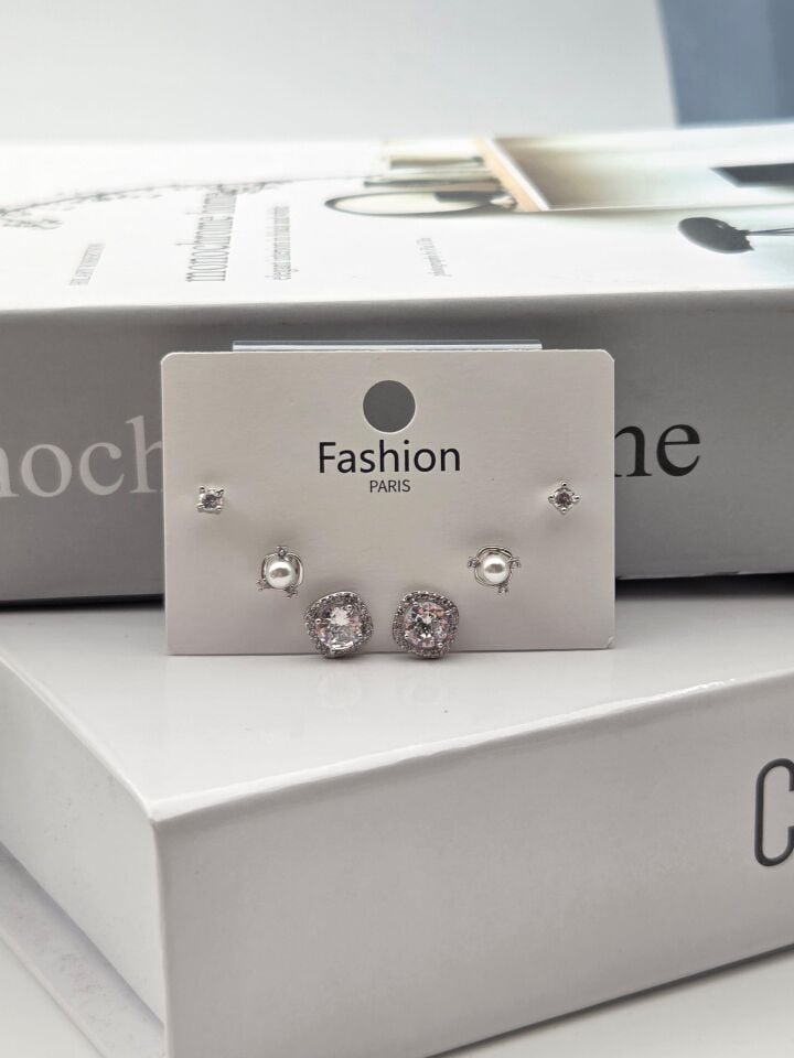 Zirkon Taşlı Gümüş İğne 6'lı Figür Küpe // ITHAL-3326