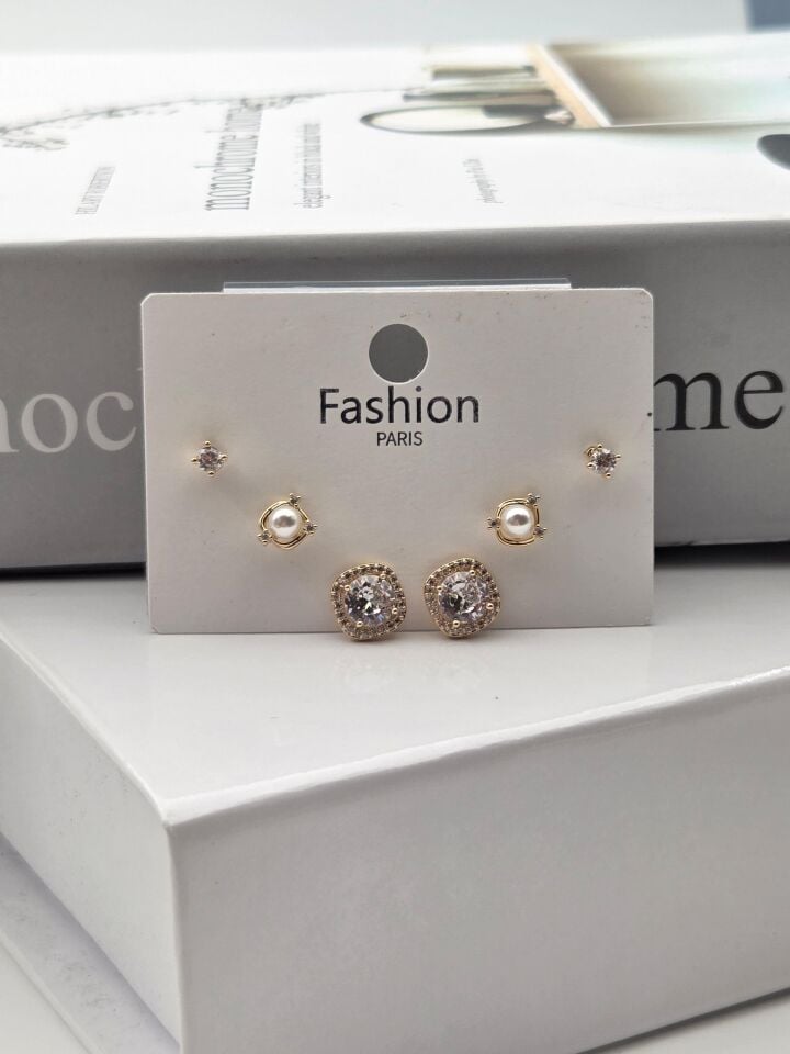 Zirkon Taşlı Gümüş İğne 6'lı Figür Küpe // ITHAL-3327