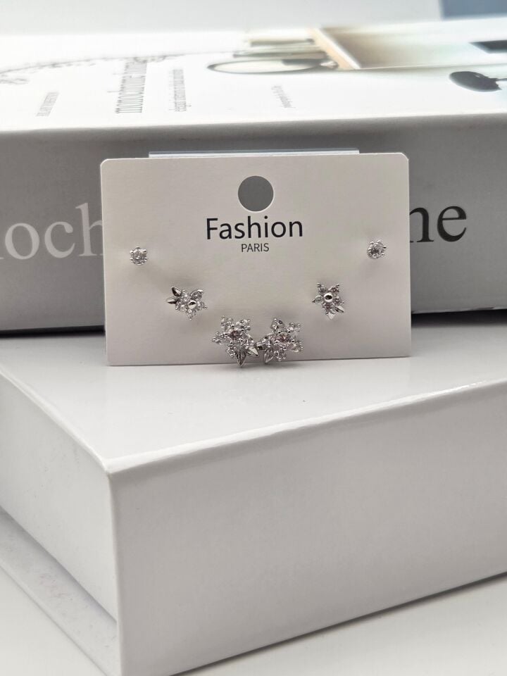 Zirkon Taşlı Gümüş İğne 6'lı Figür Küpe // ITHAL-3328