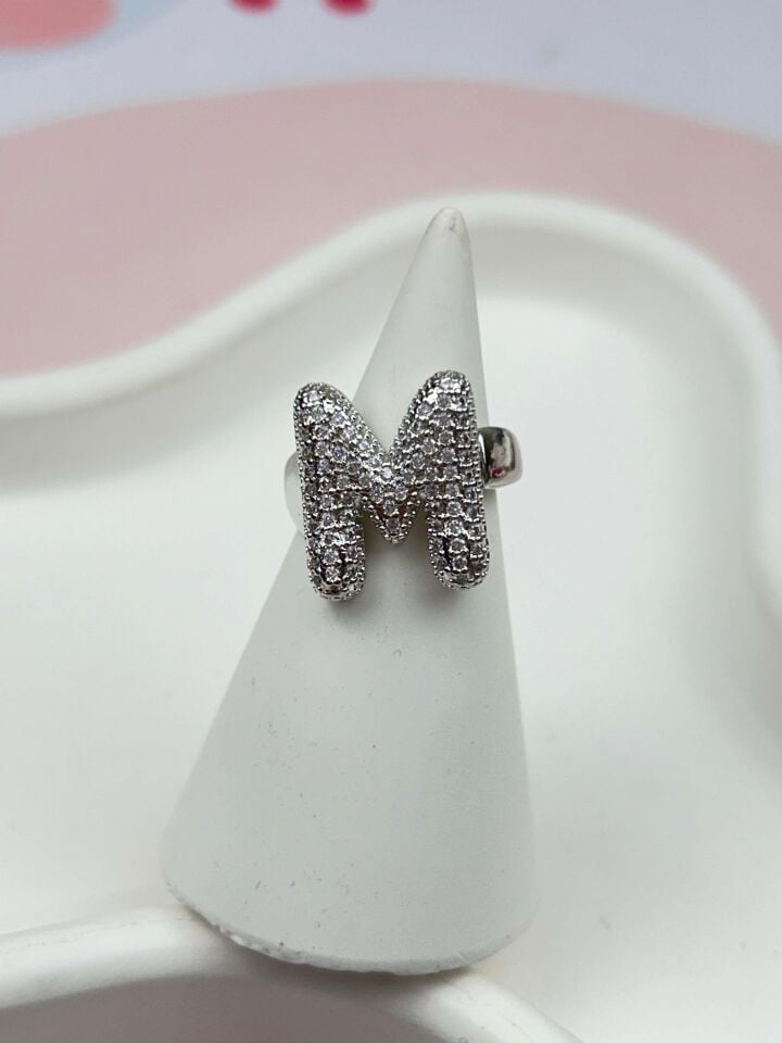 Çelik Taşlı Balon Harf Yüzük (Ayarlanabilir) // YÜZÜK-876