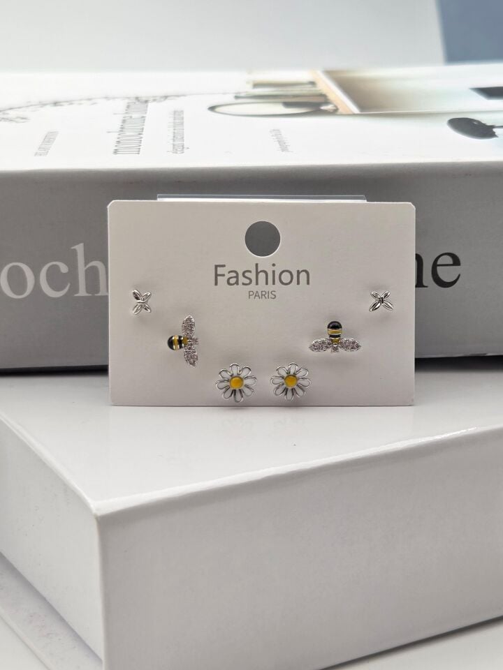 Zirkon Taşlı Gümüş İğne 6'lı Figür Küpe // ITHAL-3329