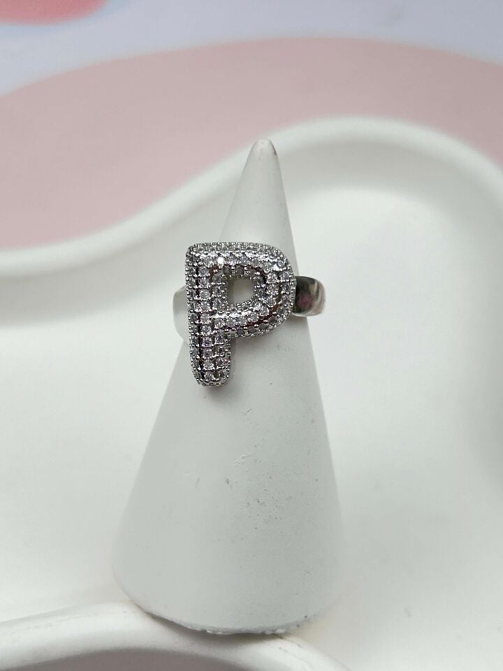 Çelik Taşlı Balon Harf Yüzük (Ayarlanabilir) // YÜZÜK-878