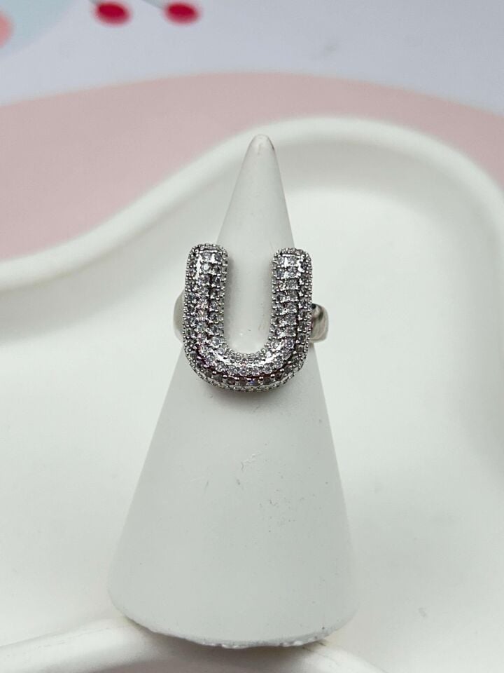 Çelik Taşlı Balon Harf Yüzük (Ayarlanabilir) // YÜZÜK-882