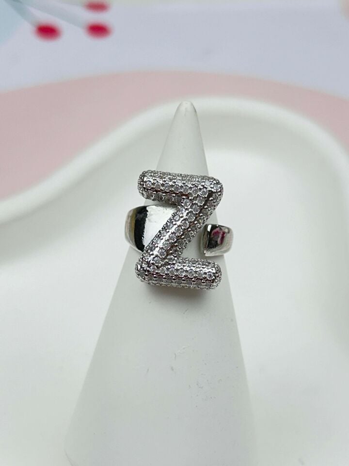 Çelik Taşlı Balon Harf Yüzük (Ayarlanabilir) // YÜZÜK-884