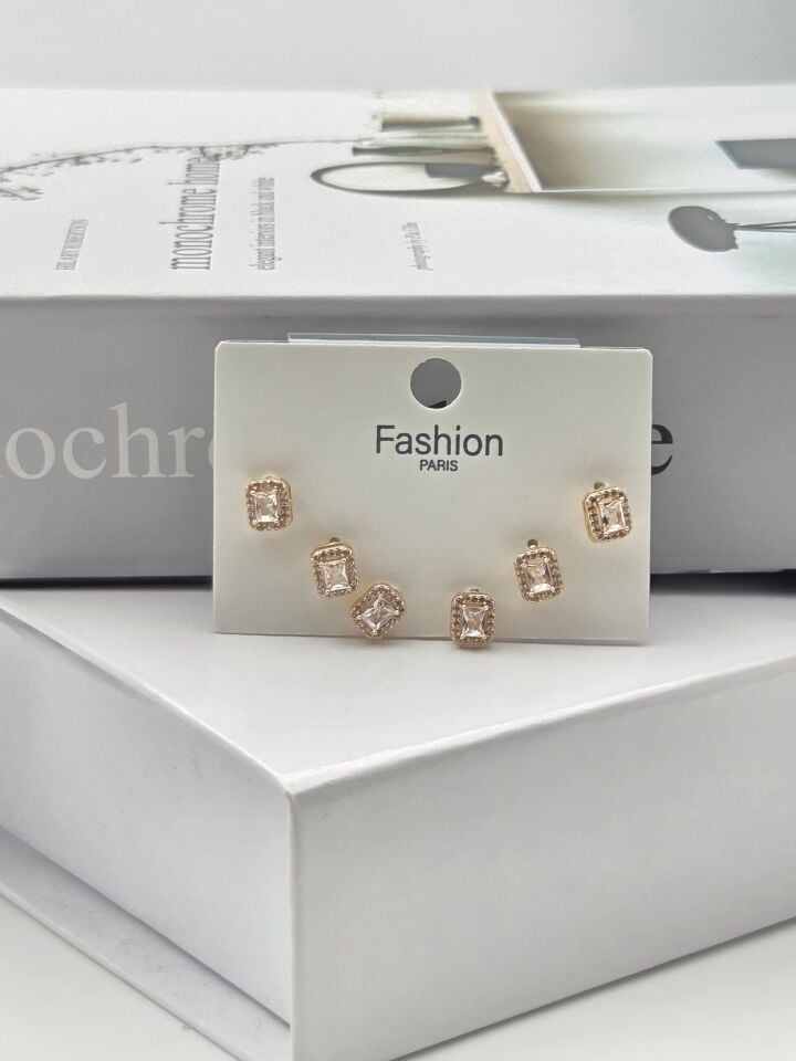 Zirkon Taşlı Gümüş İğne 6'lı Figür Küpe // ITHAL-3337