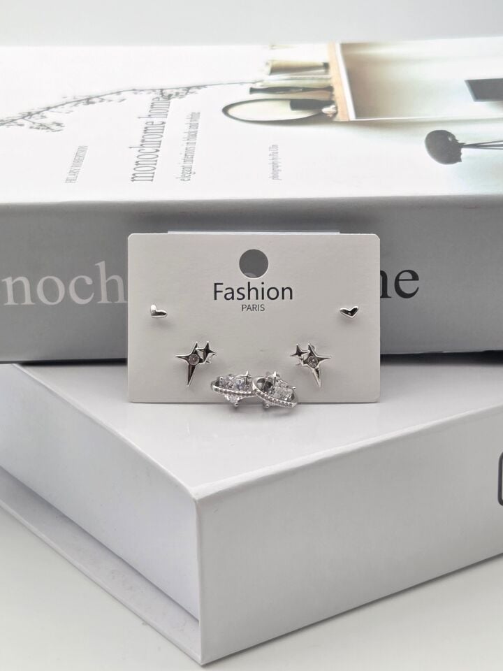 Zirkon Taşlı Gümüş İğne 6'lı Figür Küpe // ITHAL-3338