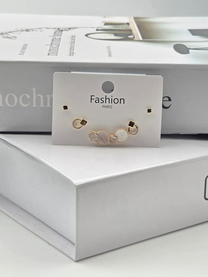 Zirkon Taşlı Gümüş İğne 6'lı Figür Küpe // ITHAL-3343