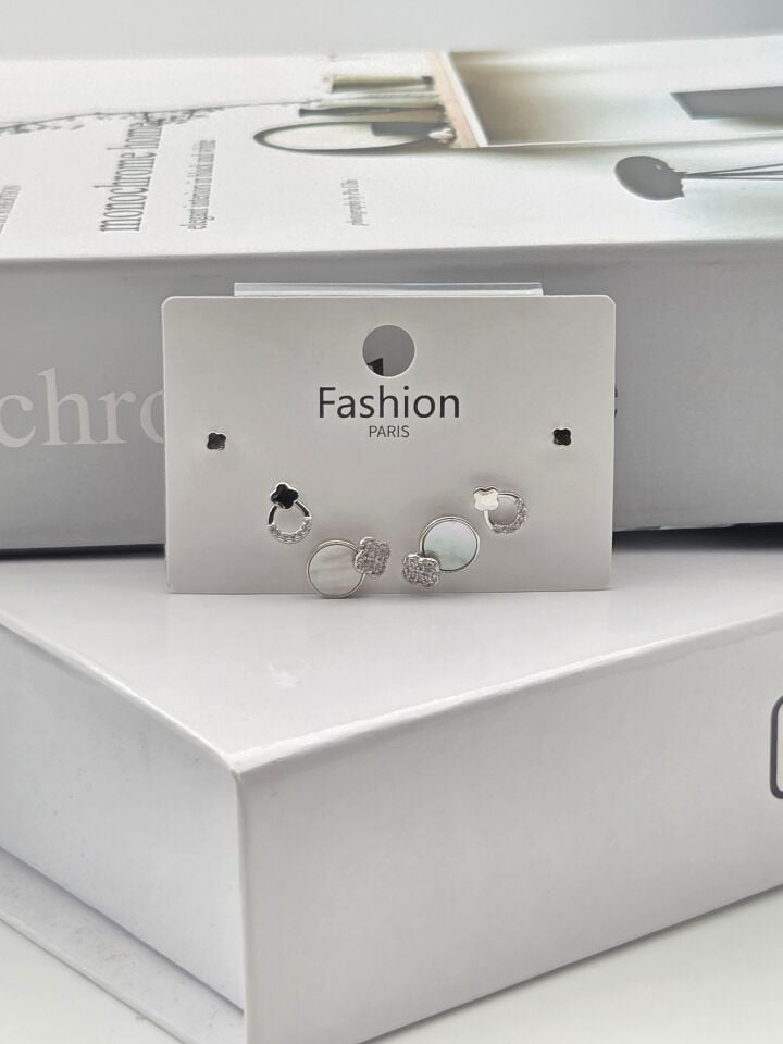 Zirkon Taşlı Gümüş İğne 6'lı Figür Küpe // ITHAL-3344