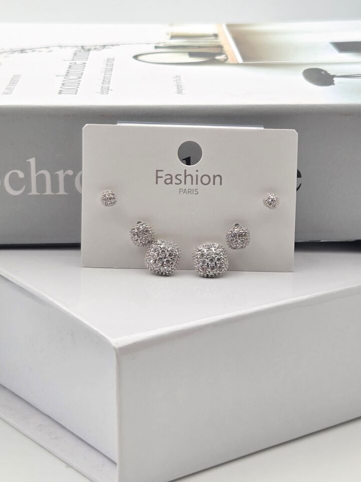 Zirkon Taşlı Gümüş İğne 6'lı Figür Küpe // ITHAL-3346