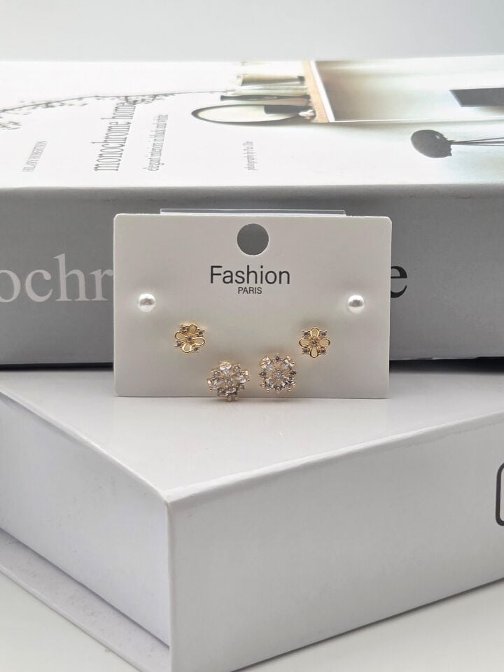 Zirkon Taşlı Gümüş İğne 6'lı Figür Küpe // ITHAL-3348