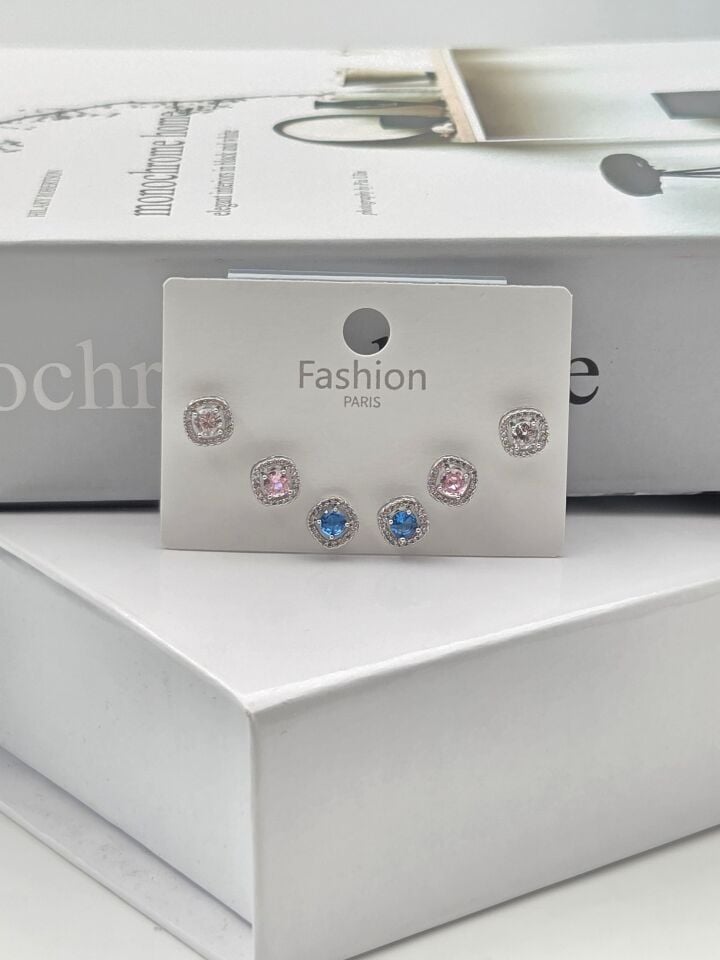 Zirkon Taşlı Gümüş İğne 6'lı Figür Küpe // ITHAL-3352