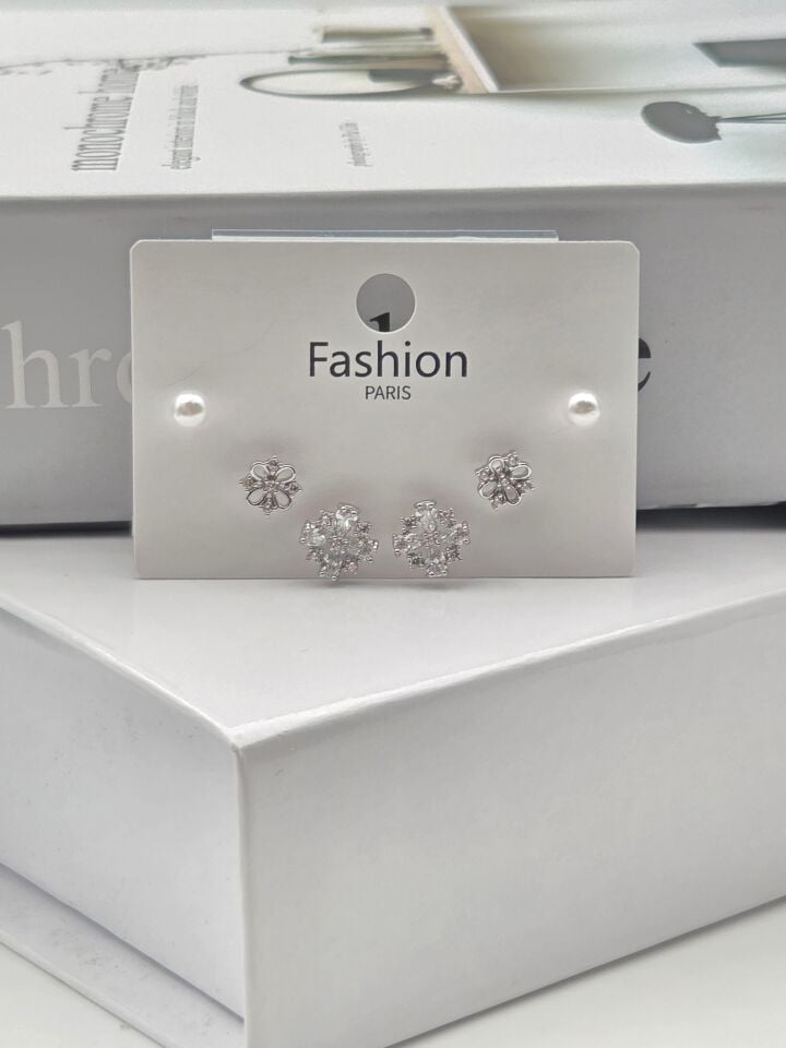 Zirkon Taşlı Gümüş İğne 6'lı Figür Küpe // ITHAL-3355