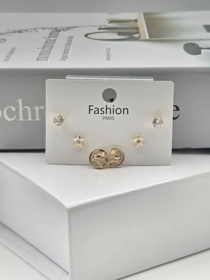 Zirkon Taşlı Gümüş İğne 6'lı Figür Küpe // ITHAL-3365