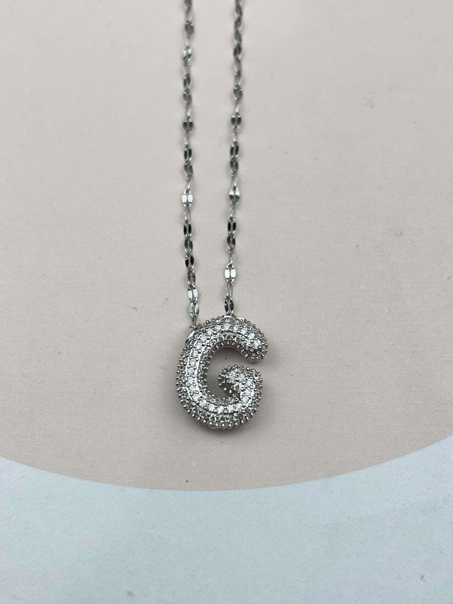 Çelik Silver Taşlı Balon Harf Kolye 45cm (G) // KOLYE-3550