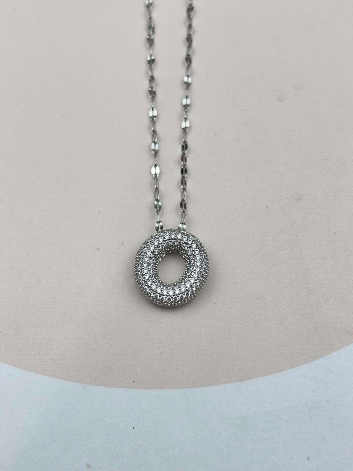 Çelik Silver Taşlı Balon Harf Kolye 45cm (O) // KOLYE-3565