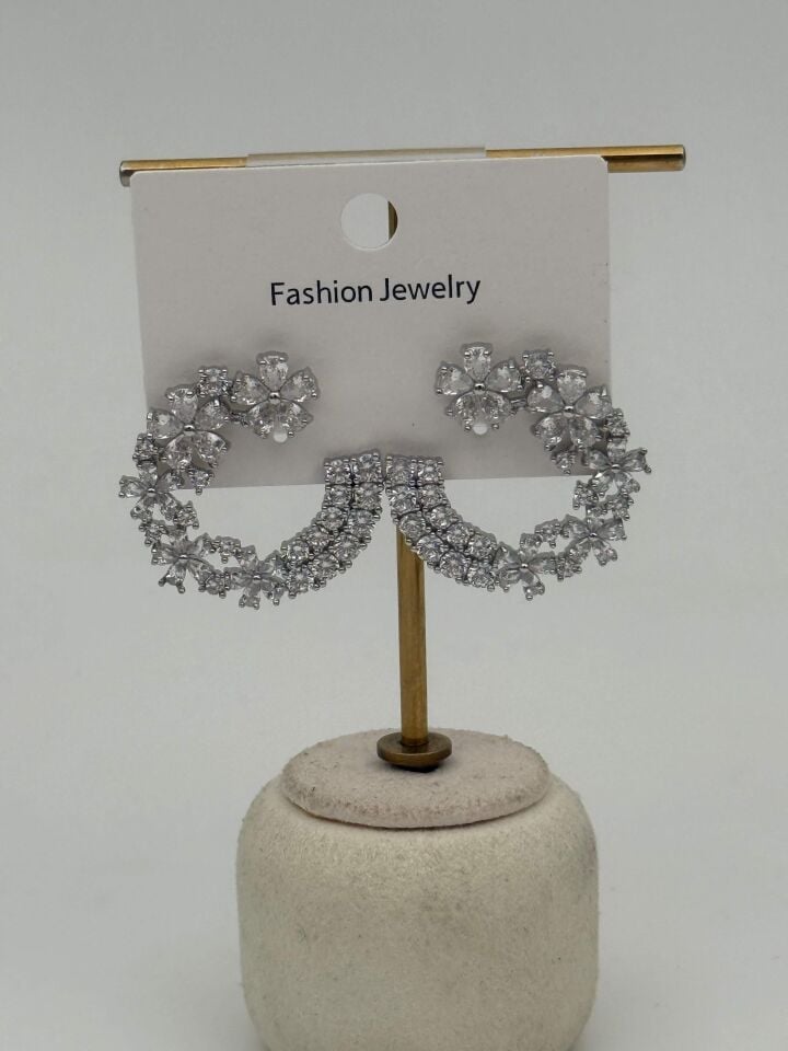 Zirkon Taşlı Rodyum Kaplama Küpe // ITHAL-3683