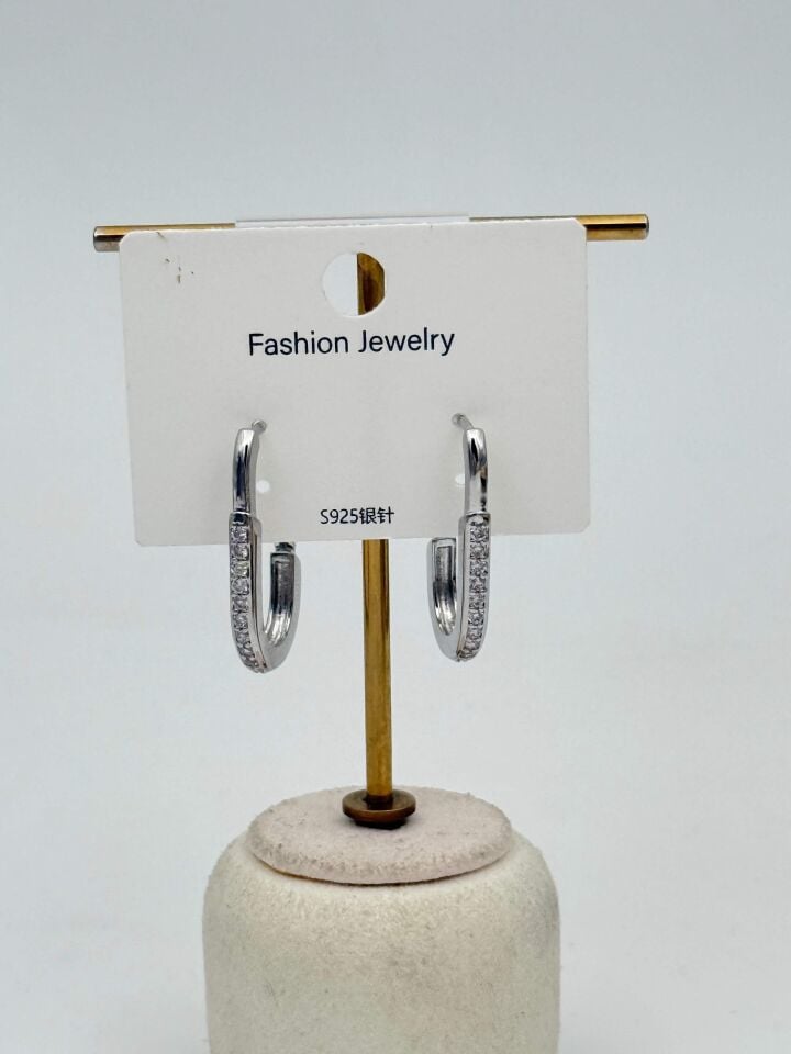 Zirkon Taşlı Rodyum Kaplama Küpe // ITHAL-3684