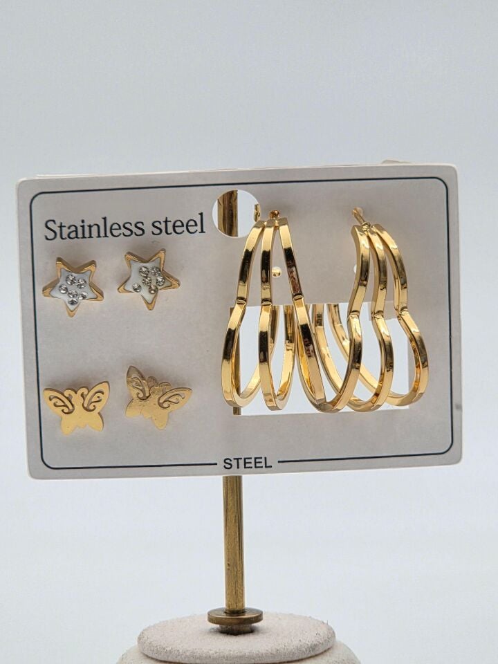 Çelik Set Küpe // KÜPE-3956