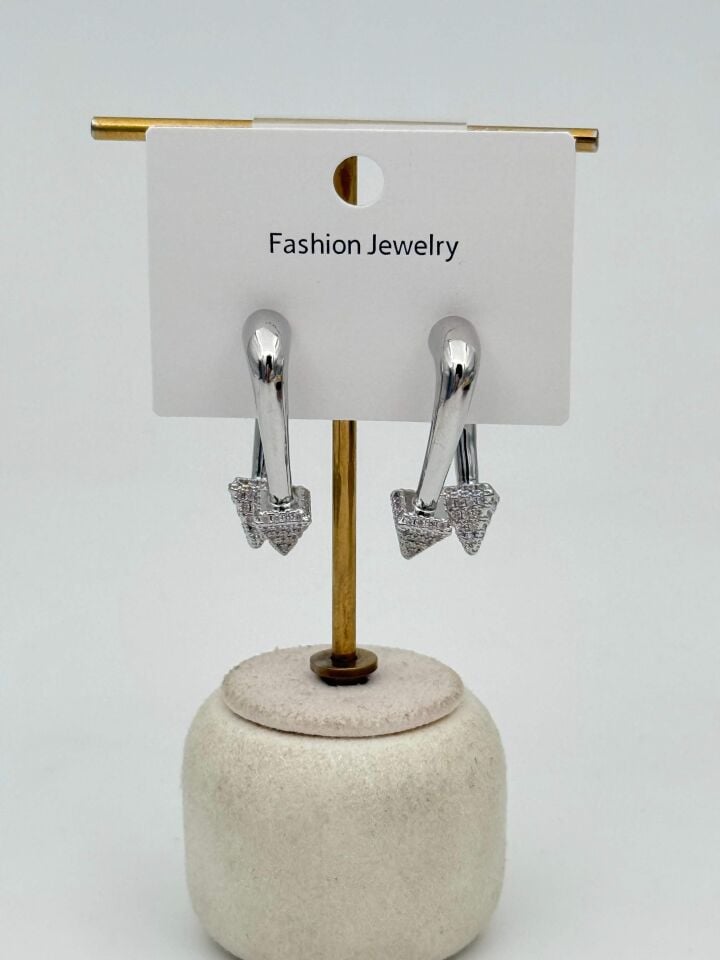 Zirkon Taşlı Rodyum Kaplama Küpe // ITHAL-3694