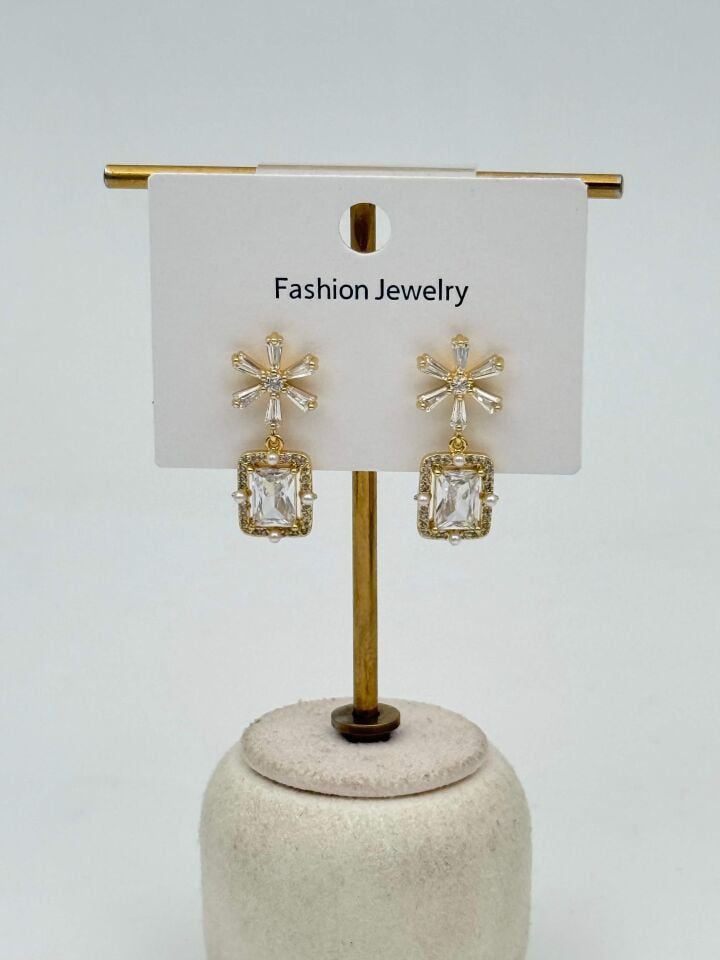 Zirkon Taşlı Rodyum Kaplama Küpe // ITHAL-3695