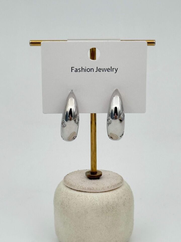 Zirkon Taşlı Rodyum Kaplama Küpe // ITHAL-3701