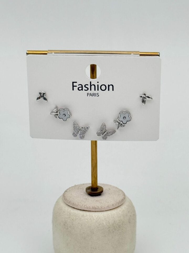 Zirkon Taşlı Gümüş İğne 6'lı Figür Küpe // ITHAL-3704