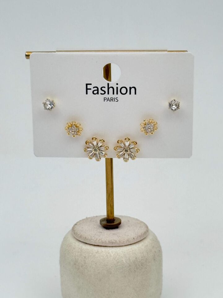 Zirkon Taşlı Gümüş İğne 6'lı Figür Küpe // ITHAL-3705