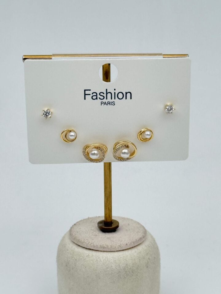 Zirkon Taşlı Gümüş İğne 6'lı Figür Küpe // ITHAL-3709