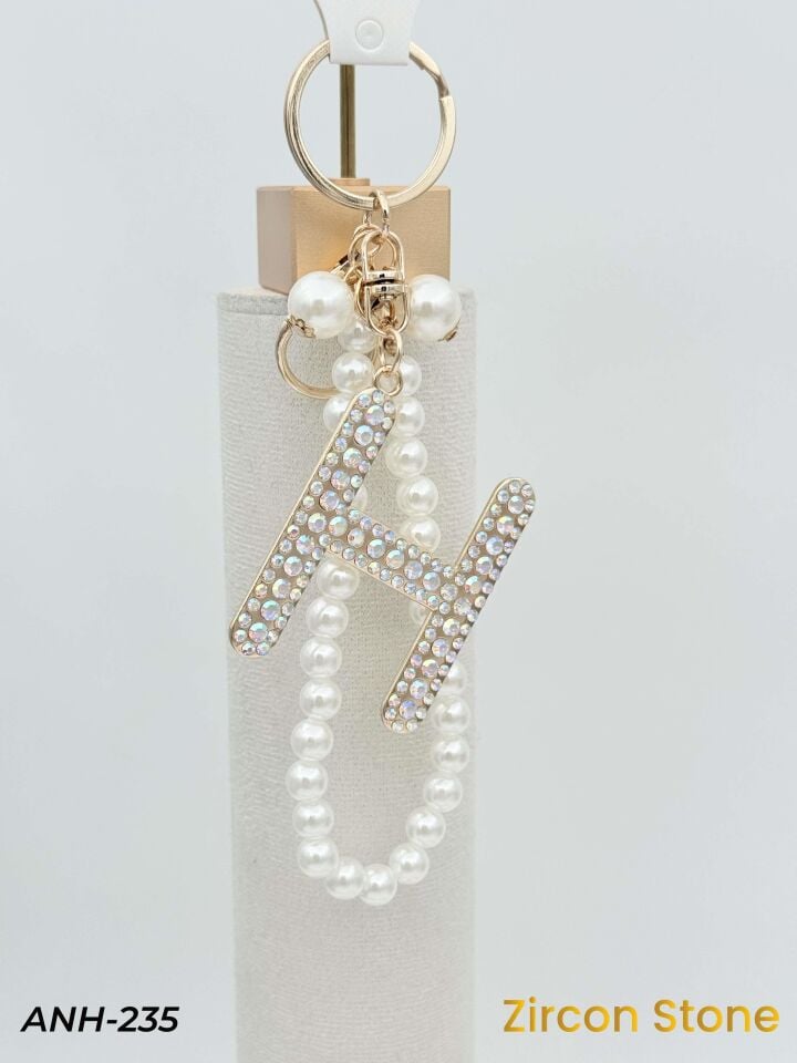 Zirkon Taşlı İncili Harf Anahtarlık-Çanta Charm // ANH-235