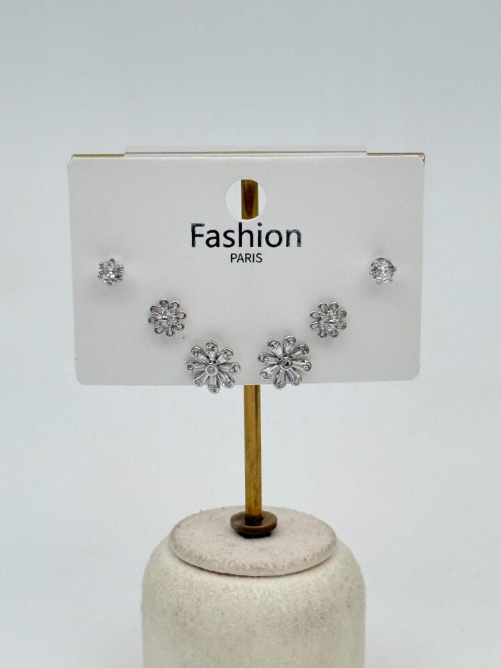 Zirkon Taşlı Gümüş İğne 6'lı Figür Küpe // ITHAL-3710