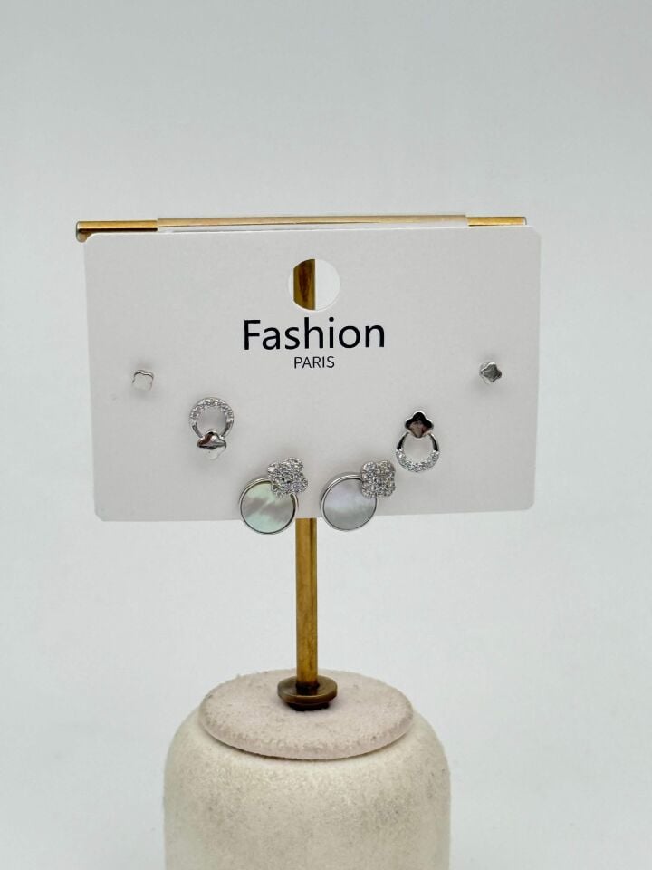 Zirkon Taşlı Gümüş İğne 6'lı Figür Küpe // ITHAL-3711