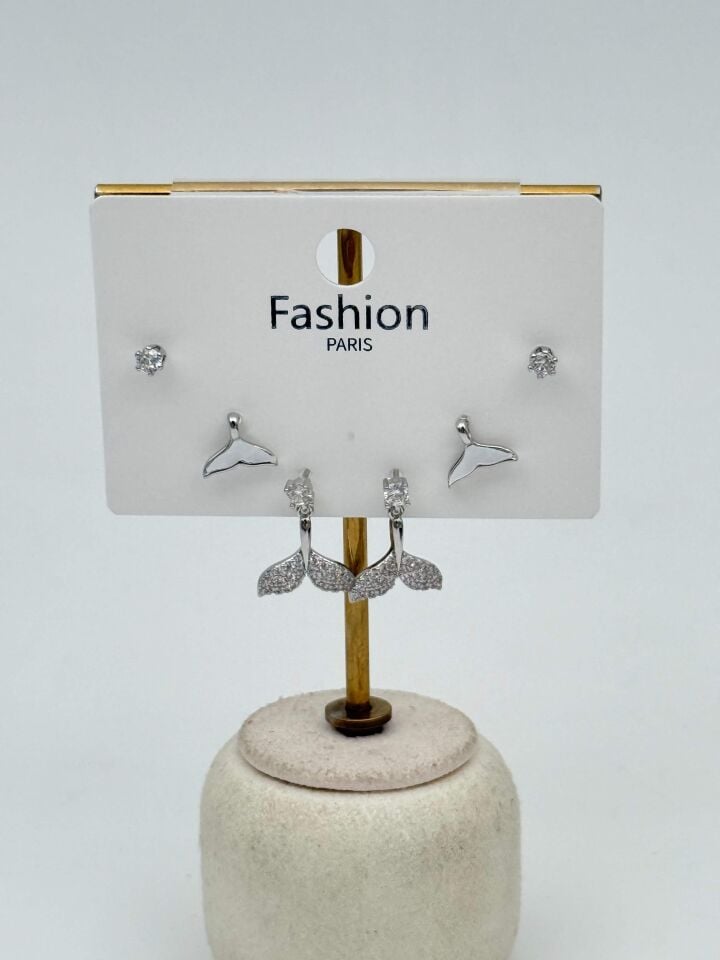 Zirkon Taşlı Gümüş İğne 6'lı Figür Küpe // ITHAL-3714