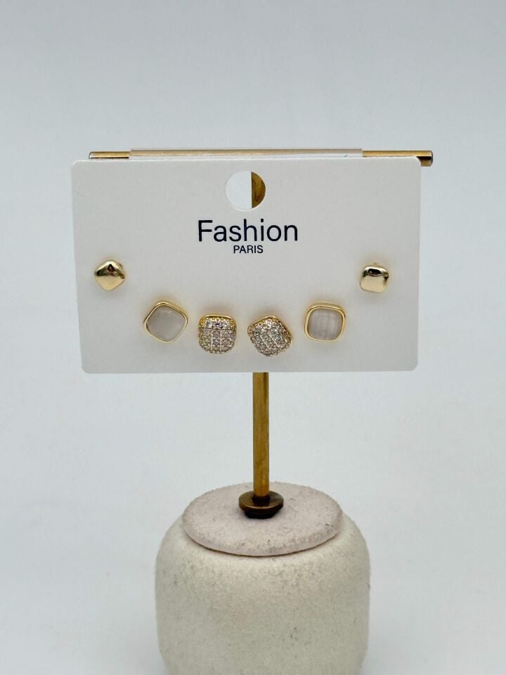 Zirkon Taşlı Gümüş İğne 6'lı Figür Küpe // ITHAL-3727