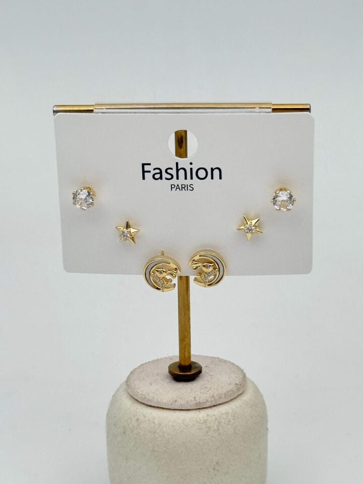 Zirkon Taşlı Gümüş İğne 6'lı Figür Küpe // ITHAL-3730