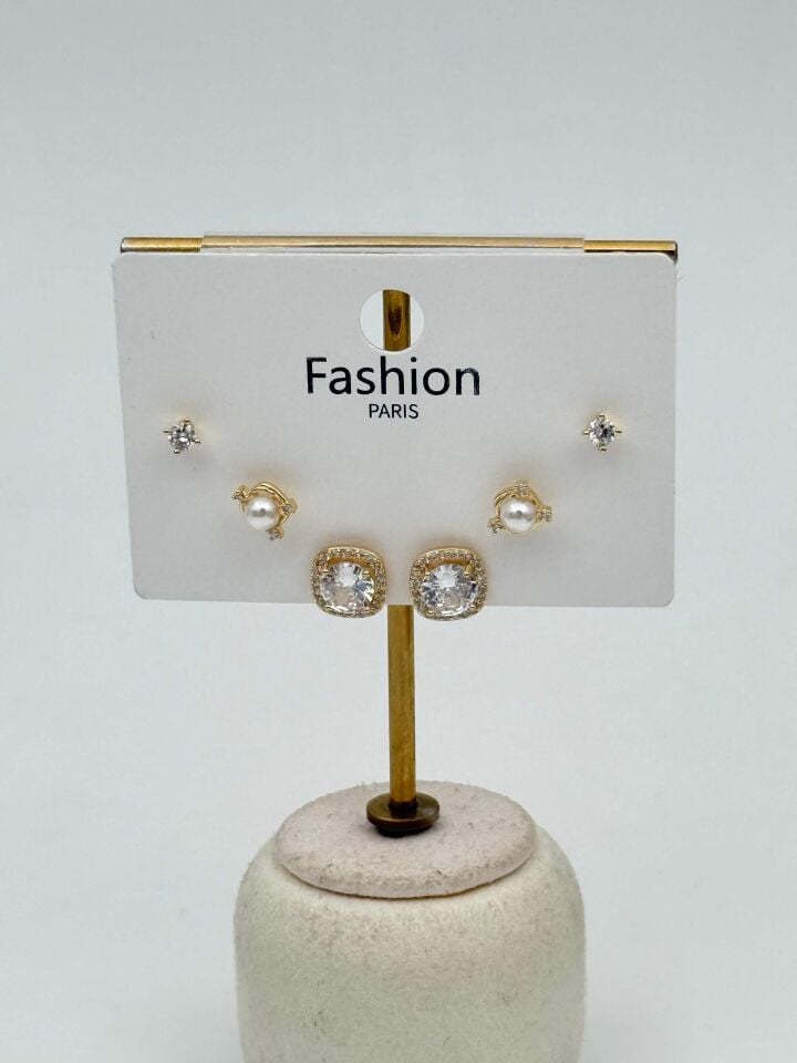 Zirkon Taşlı Gümüş İğne 6'lı Figür Küpe // ITHAL-3735