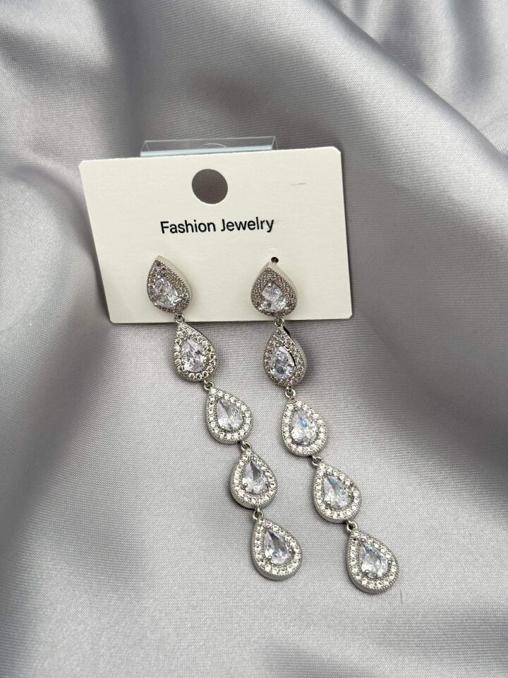 Zirkon Taşlı Rodyum Kaplama Küpe // ITHAL-3756