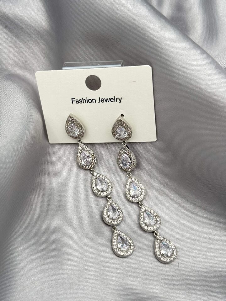 Zirkon Taşlı Rodyum Kaplama Küpe // ITHAL-3756