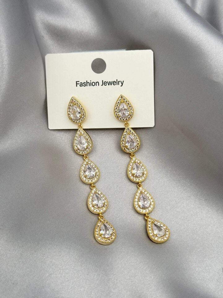 Zirkon Taşlı Rodyum Kaplama Küpe // ITHAL-3757