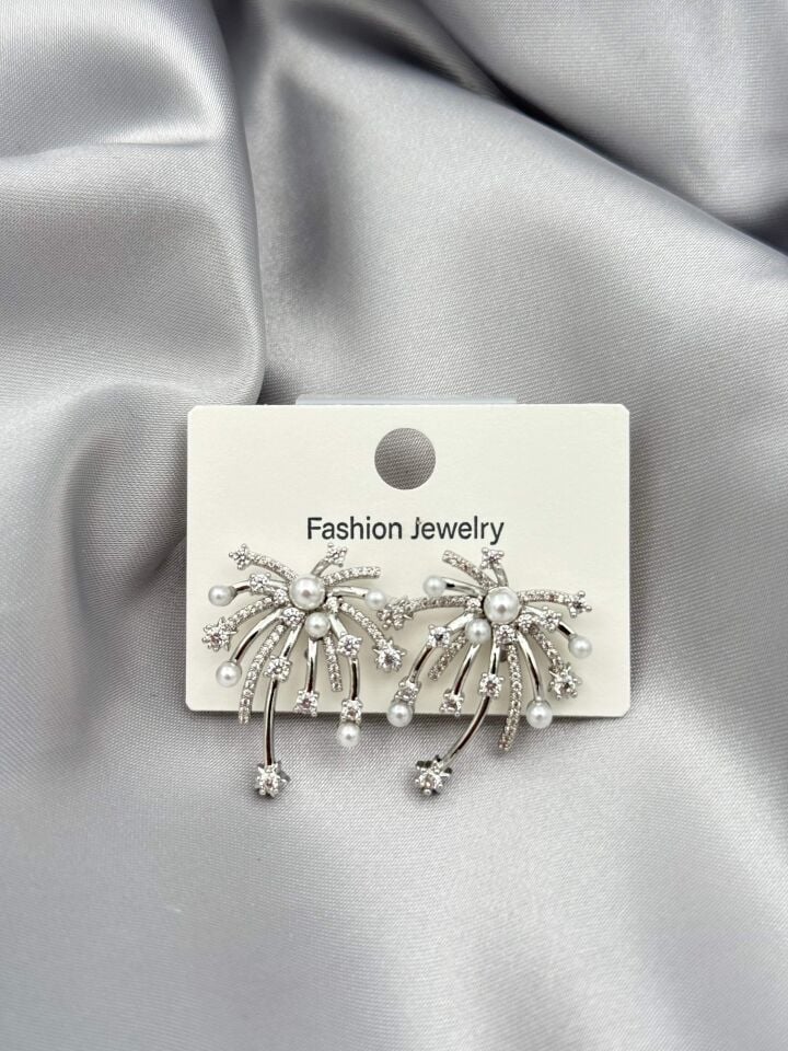 Zirkon Taşlı Rodyum Kaplama Küpe // ITHAL-3795