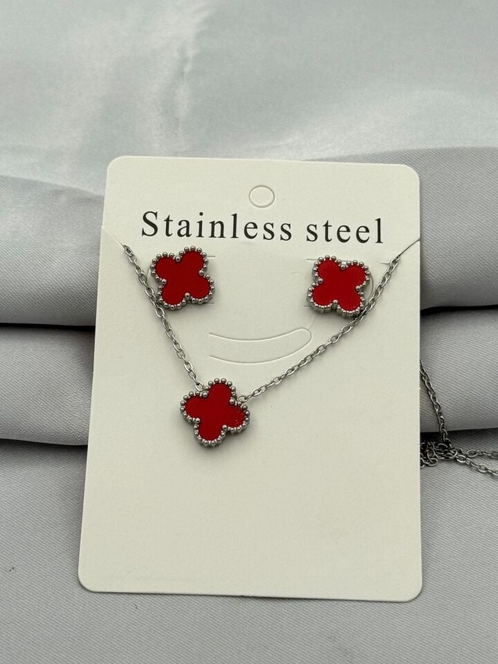 Çelik Küpe Kolye Set // KOLYE-5393