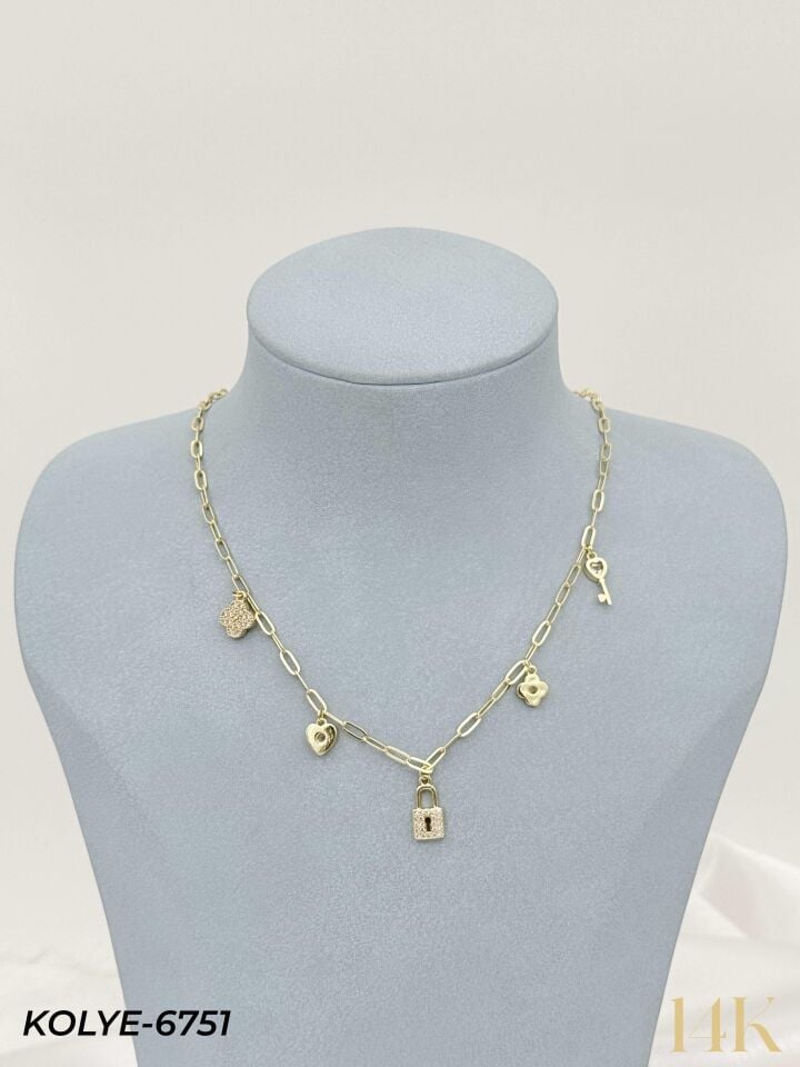 14K Charmlı Kolye 45cm // KOLYE-6751