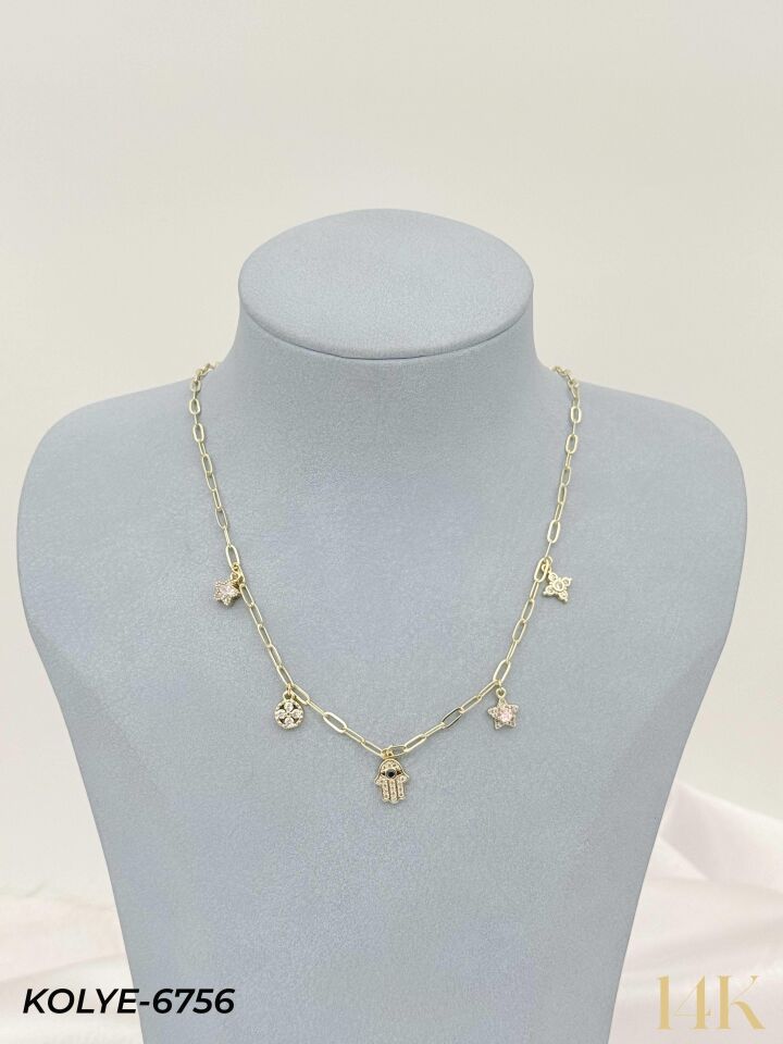 14K Charmlı Kolye 45cm // KOLYE-6756